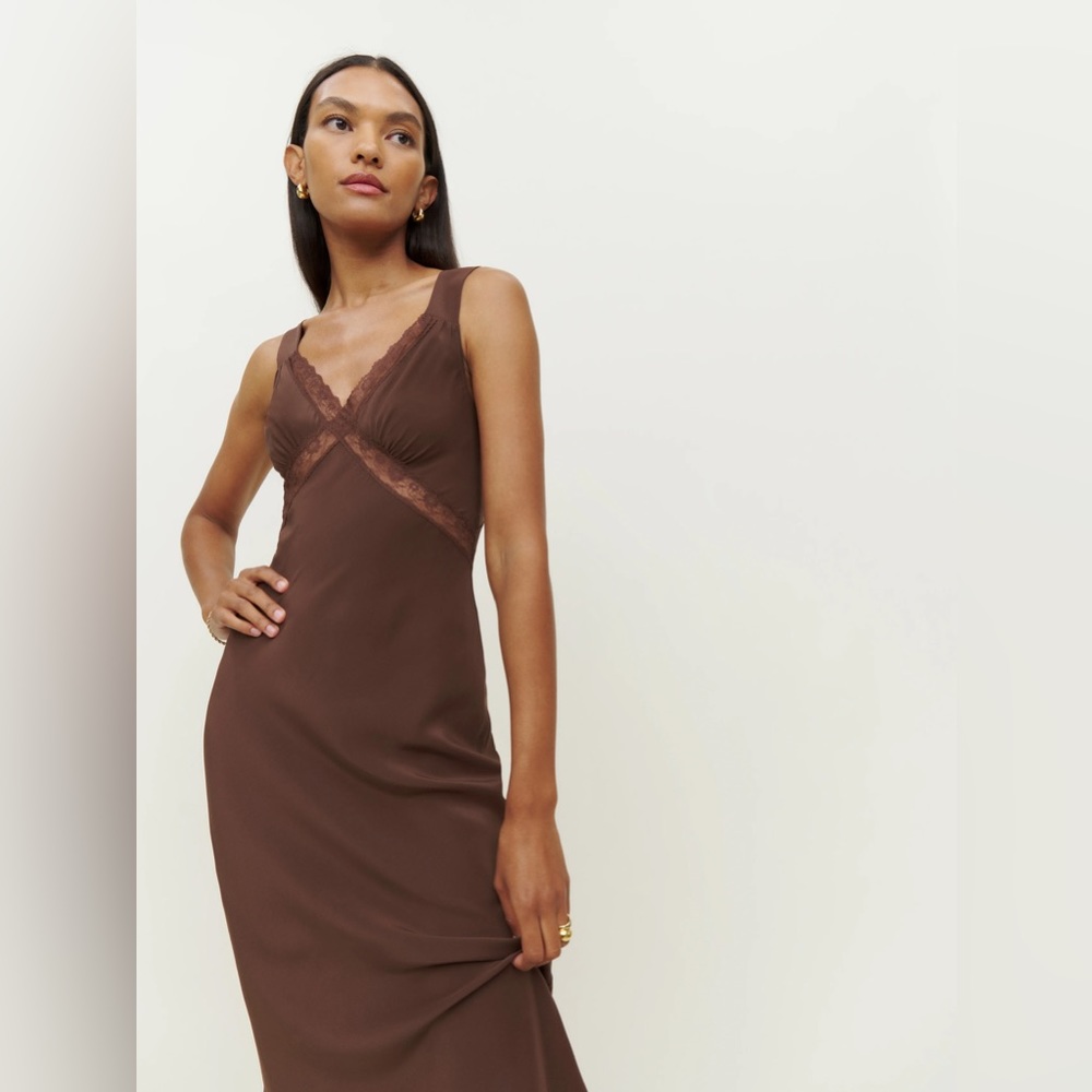 Reformation Provence Silk Dress - Cafe